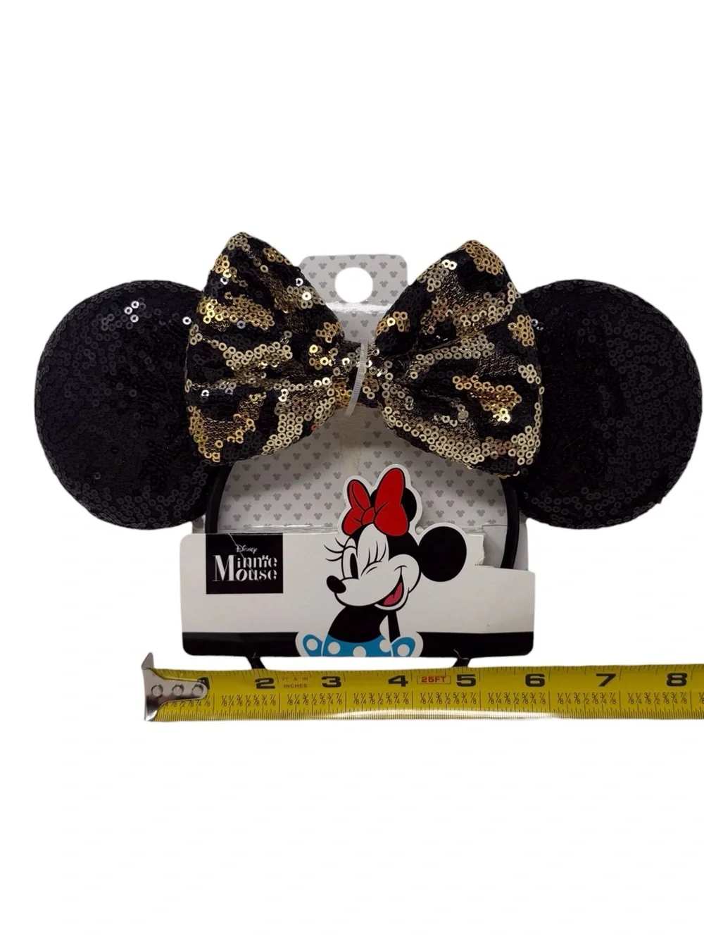 Disney Minnie Mouse fashion headband w/black sequin ears & sequin cheetah bow